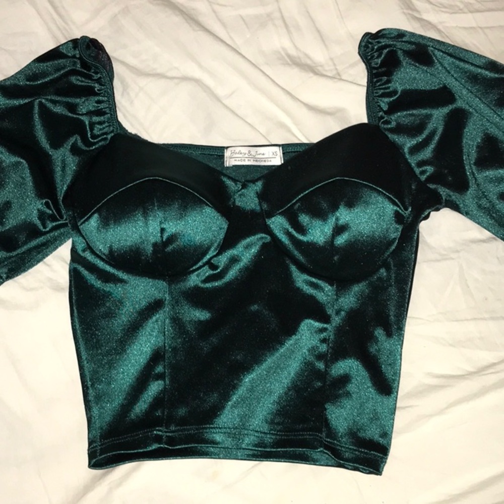 Green Velvet Crop Top